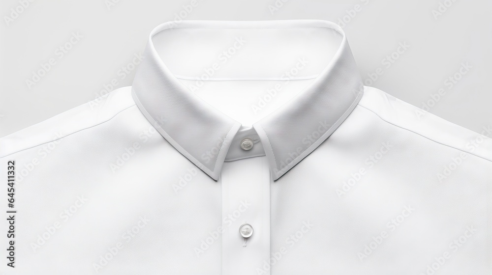  a close up of a white dress shirt with a collar.  generative ai