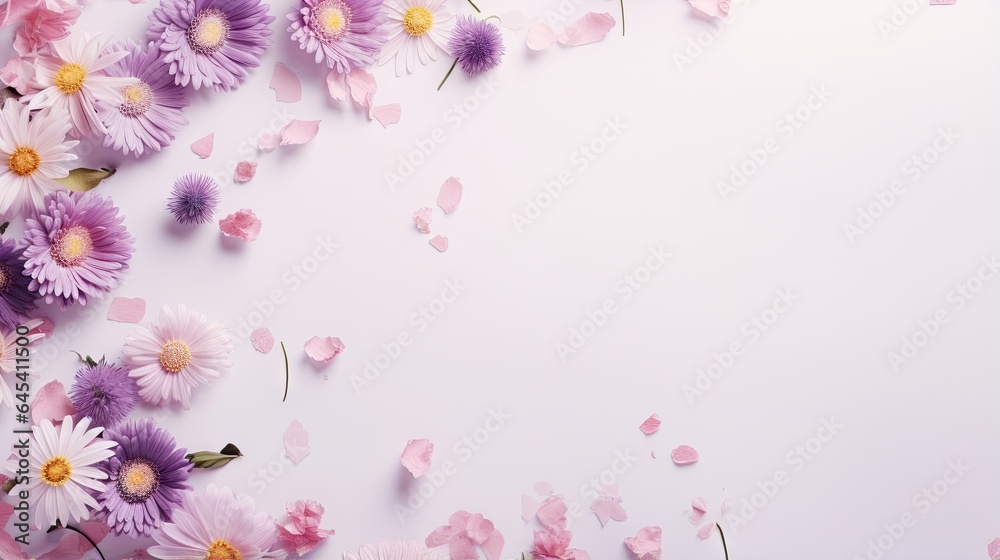  pink and purple flowers on a white background with pink petals.  generative ai