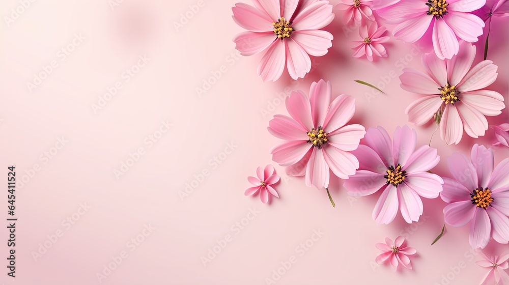  pink flowers on a pink background with a place for text.  generative ai