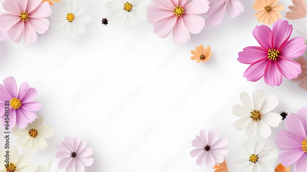  a white background with pink and white flowers on it's sides.  generative ai