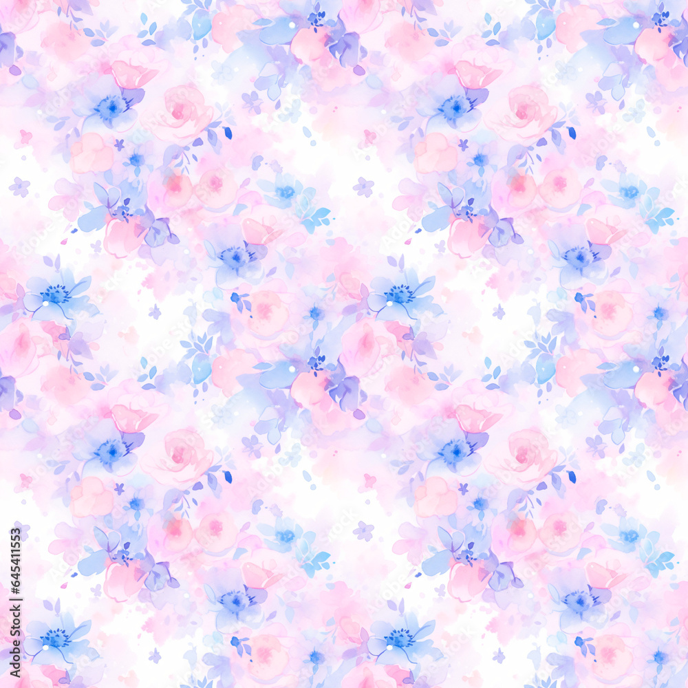 Seamless watercolor floral patterns, with flowers and foliage. Japanese abstract style. Use for wallpapers, backgrounds, packaging design, or web design