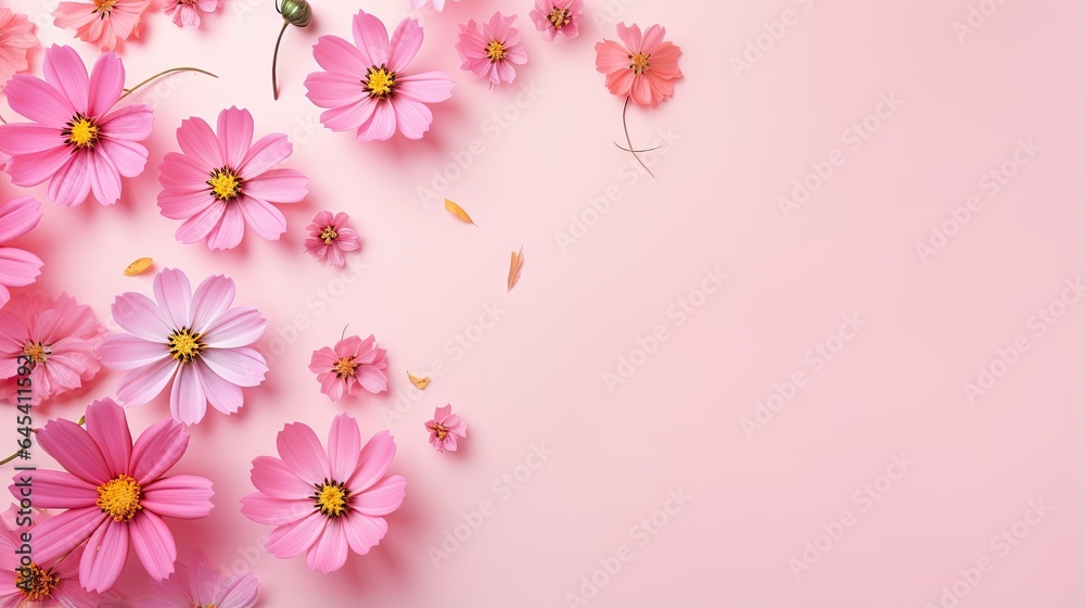pink flowers on a pink background with a place for text. generative ai pink flowers on a pink background with a place for text. generative ai