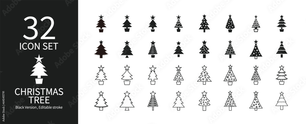Christmas tree icon set of various shapes Christmas tree icon set of various shapes
