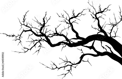 Vector illustration of isolated, realistic tree branch with leaves and two birds, in black color, on white background. Wall sticker