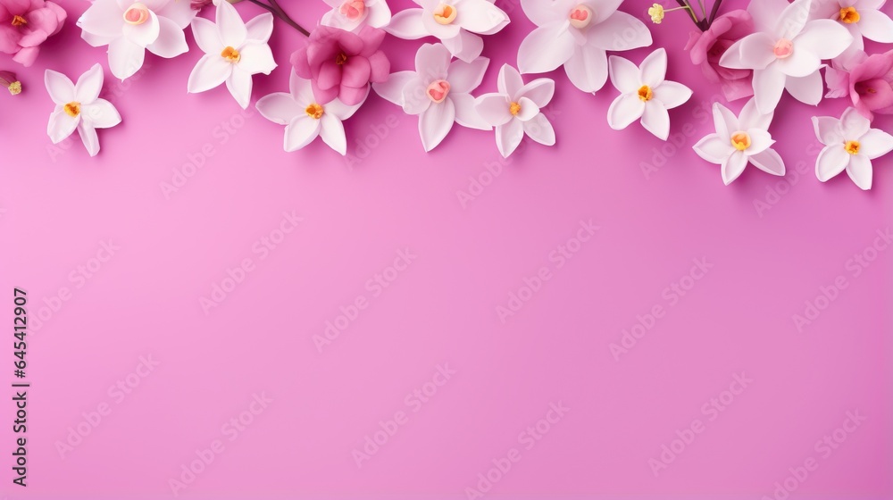 a pink background with white and pink flowers on the top. generative ai a pink background with white and pink flowers on the top. generative ai