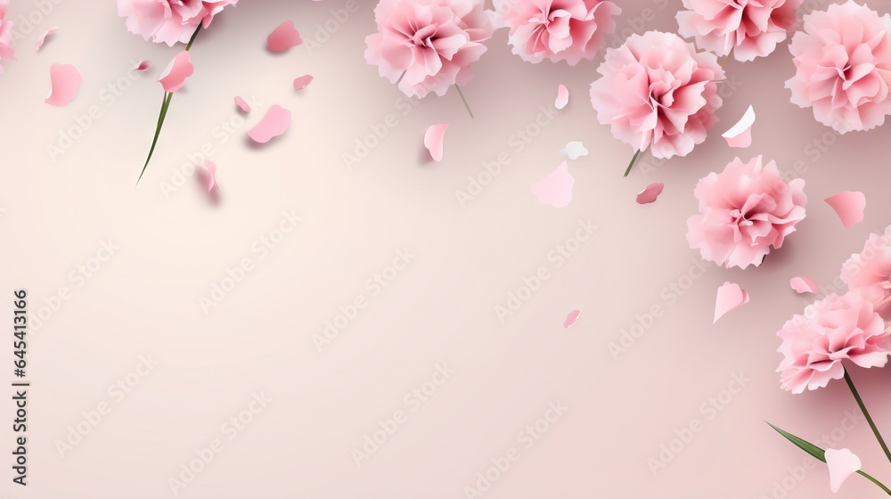  a pink background with pink flowers and petals on the petals.  generative ai