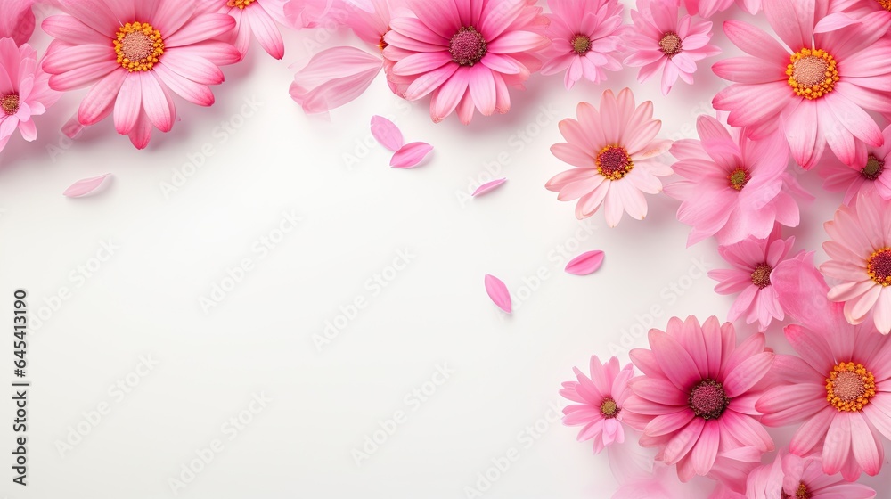  a bunch of pink flowers with petals on a white background.  generative ai