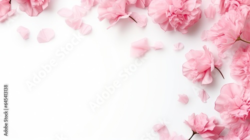  a bunch of pink flowers on a white background with space for text.  generative ai © Shanti