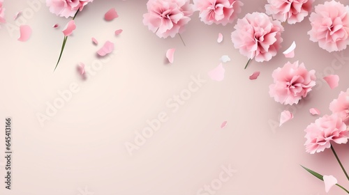  a pink background with pink flowers and petals on the petals.  generative ai © Shanti