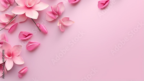  pink flowers on a pink background with a place for text. generative ai