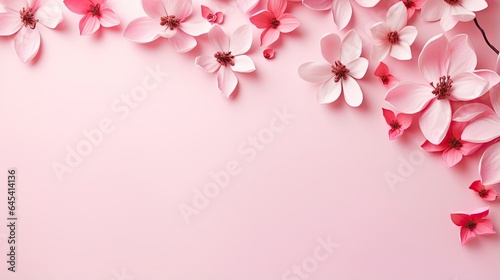  pink flowers on a pink background with space for a text.  generative ai © Shanti