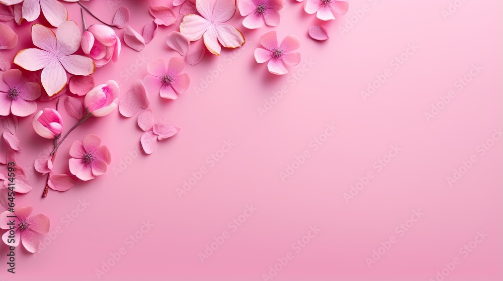  pink flowers on a pink background with a place for text.  generative ai