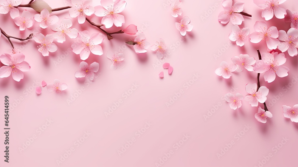 a pink background with pink flowers on the branches of a tree. generative ai a pink background with pink flowers on the branches of a tree. generative ai