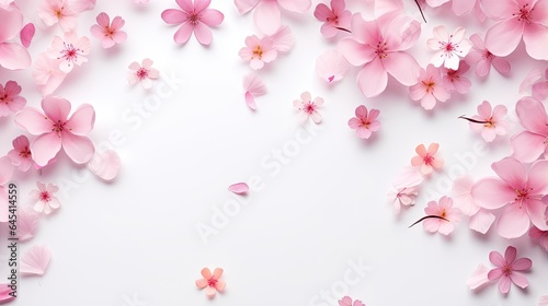  a white background with pink flowers and petals on the petals. generative ai