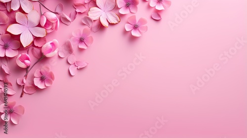  pink flowers on a pink background with a place for text.  generative ai © Shanti