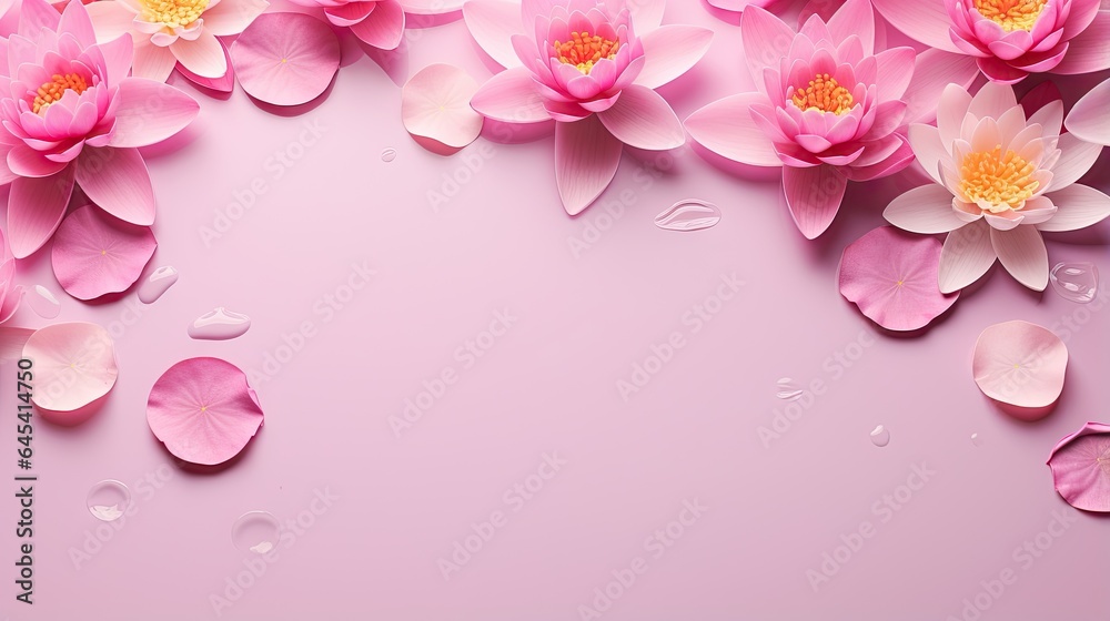  a pink background with pink flowers and water drops on it.  generative ai