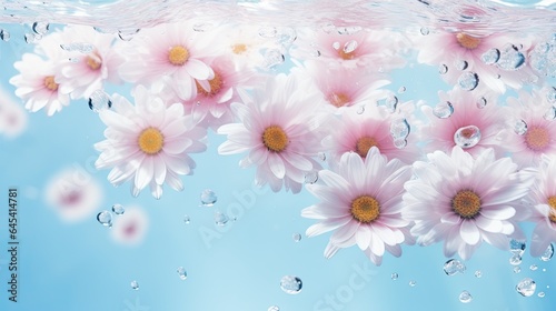  a group of daisies floating in the water with bubbles. generative ai