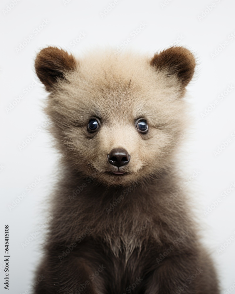 close up of a bear cub on a white backdrop close up of a bear cub on a white backdrop