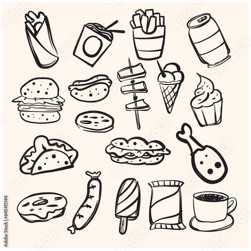 Fast Food Sketch Doodle Icon Hand Made Vector Line Art