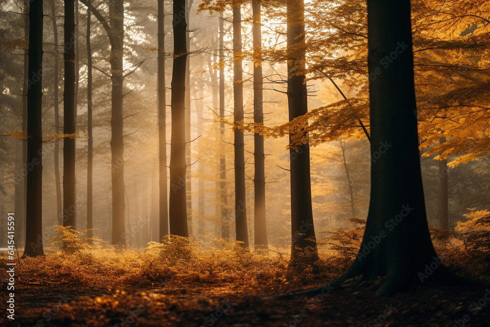 Vibrant autumn trees create a stunning and serene landscape in the forest Vibrant autumn trees create a stunning and serene landscape in the forest