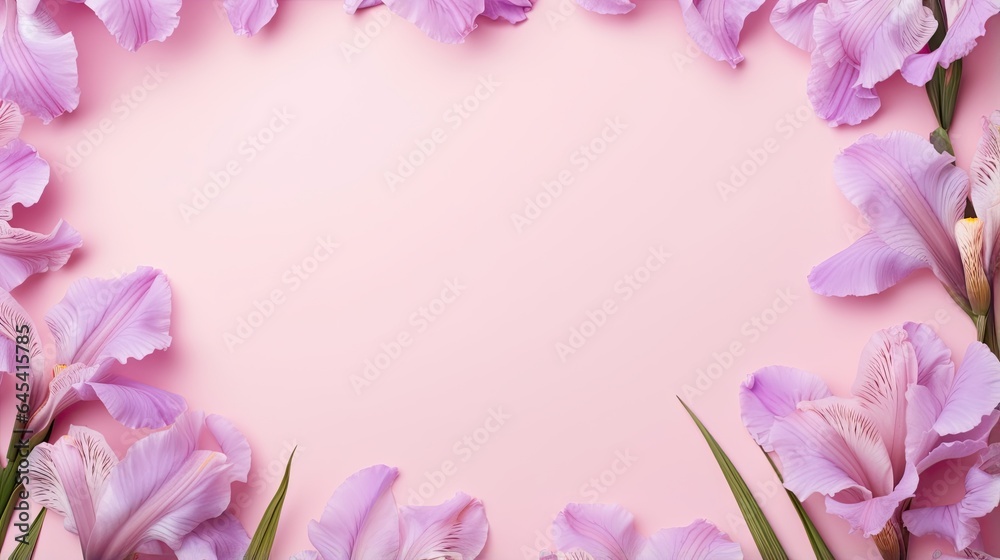  a pink background with pink flowers and green leaves on it.  generative ai