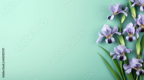  a bunch of purple flowers with green stems on a blue background.  generative ai