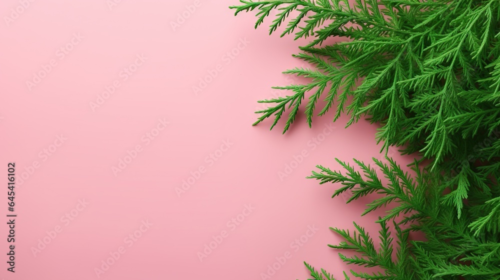  a pink background with a green plant on top of it.  generative ai