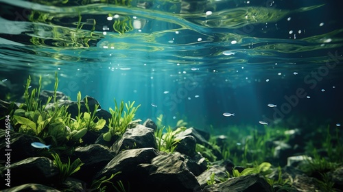 Underwater view of seabed with green seagrass © MBRAMO
