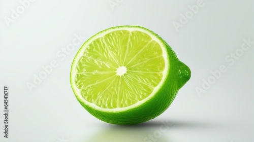  a lime cut in half on a white background with a reflection. generative ai