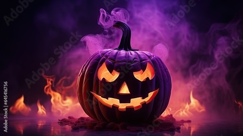  a halloween pumpkin with smoke coming out of it's mouth. generative ai