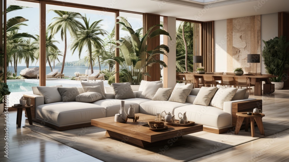 Fototapeta premium villa living room design interior bright walls