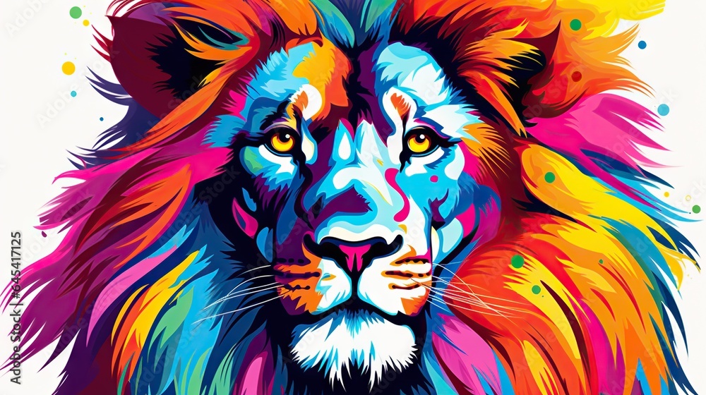  a colorful lion with a white background and a white background.  generative ai