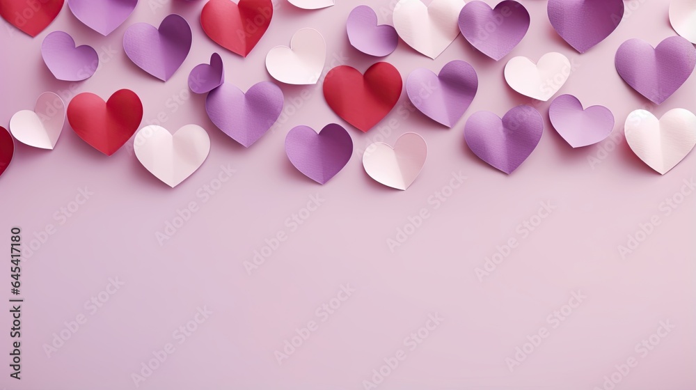  a bunch of hearts are flying in the air on a pink background.  generative ai