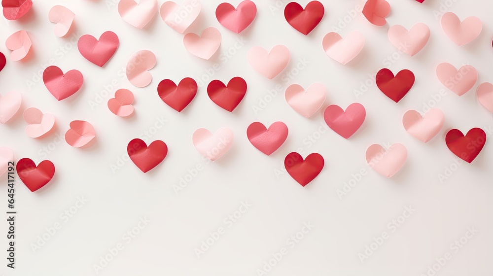  a bunch of hearts that are on a white surface with red and pink paper.  generative ai