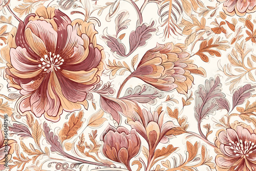 Vector art painting illustration flower pattern. textile, ornamental, ornate, hand-drawn, drapery, curl, watercolor, trendy, painting, repeat, fancy, elements, diverse, deco, stain