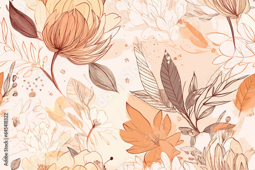 Vector art painting illustration flower pattern. textile, ornamental, ornate, hand drawn, drapery, curl, watercolor, trendy, painting, repeat, fancy, elements, diverse, deco, stain