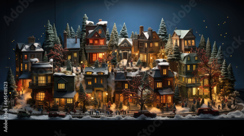Illustration of a small town in winter