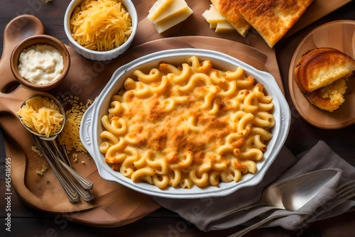 A perfect image of a plate of creamy and cheesy baked macaroni and cheese - AI Generative