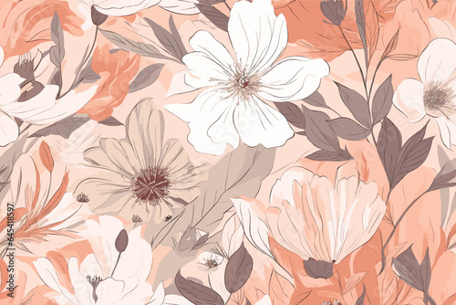 Vector art painting illustration flower pattern. textile, ornamental, ornate, hand drawn, drapery, curl, watercolor, trendy, painting, repeat, fancy, elements, diverse, deco, stain