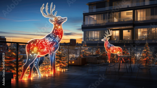 creative Christmas decorations on a roof terrace