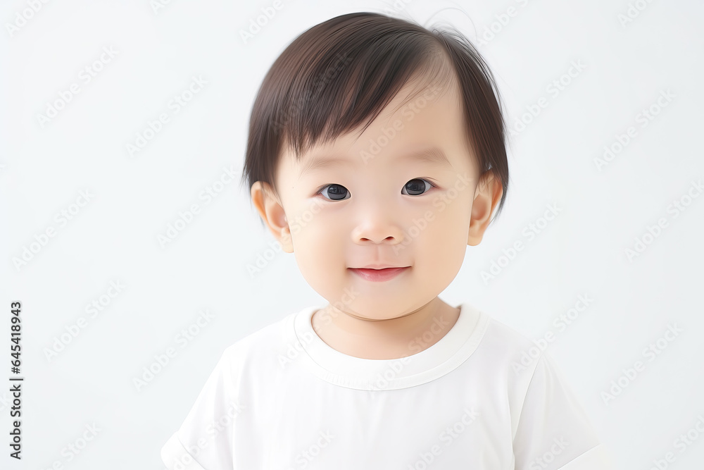 portrait of cute asian toddler on white background, ai generated portrait of cute asian toddler on white background, ai generated