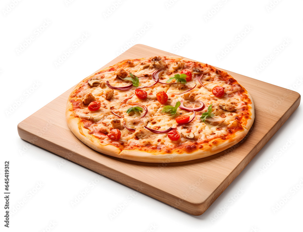 Delicious Crispy Pizza With Meat And Cheese Isolated On White Background