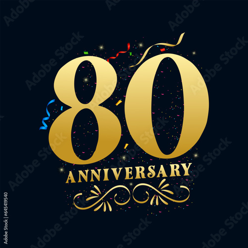 80 Anniversary luxurious Golden color 80 Years Anniversary Celebration Logo Design Template