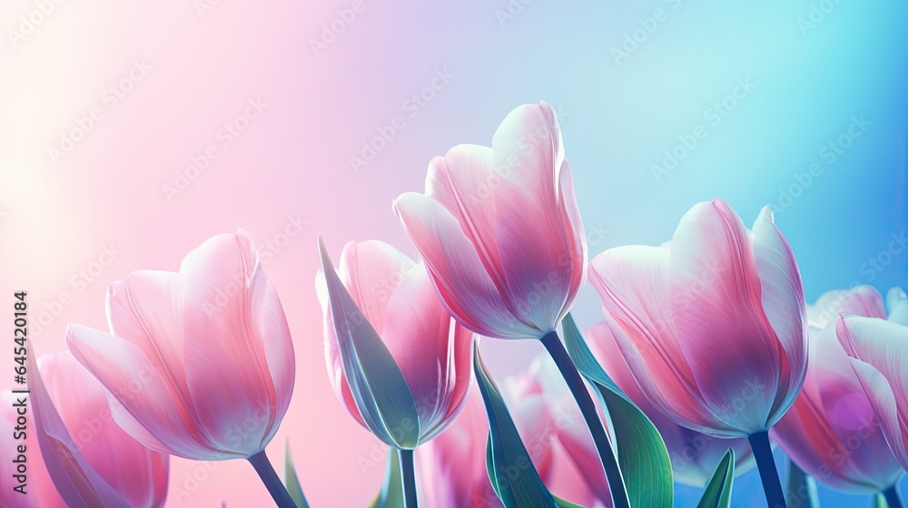 a bunch of pink tulips are in a field.  generative ai