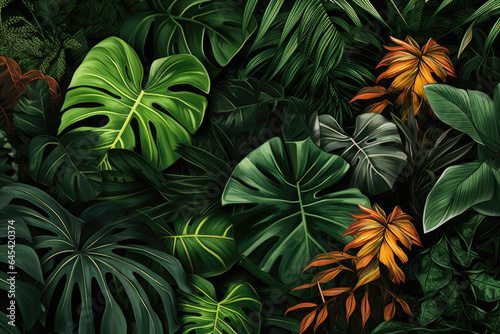 Exotic tropical leaves. Natural pattern with jungle plants. Summer background in minimalistic style