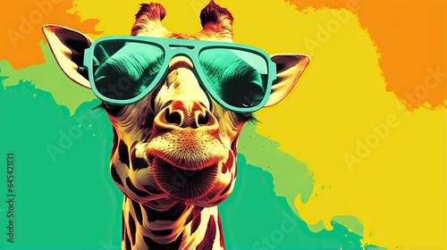  a giraffe with sunglasses on it's head. generative ai