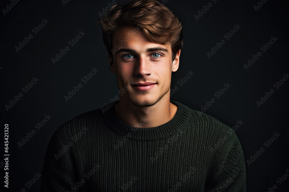 portrait of young handsome man in a black sweater, ai generated