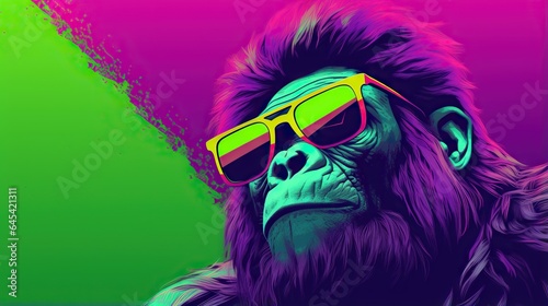  a monkey with sunglasses on and a green background is shown.  generative ai © Shanti