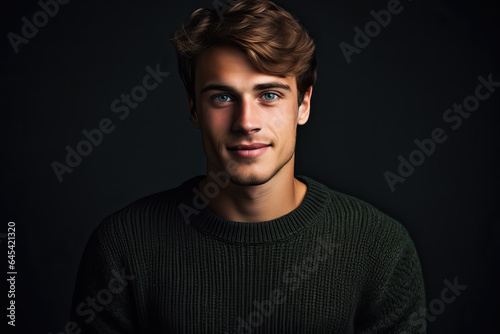 portrait of young handsome man in a black sweater, ai generated