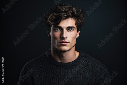 portrait of young handsome man in a black sweater, ai generated